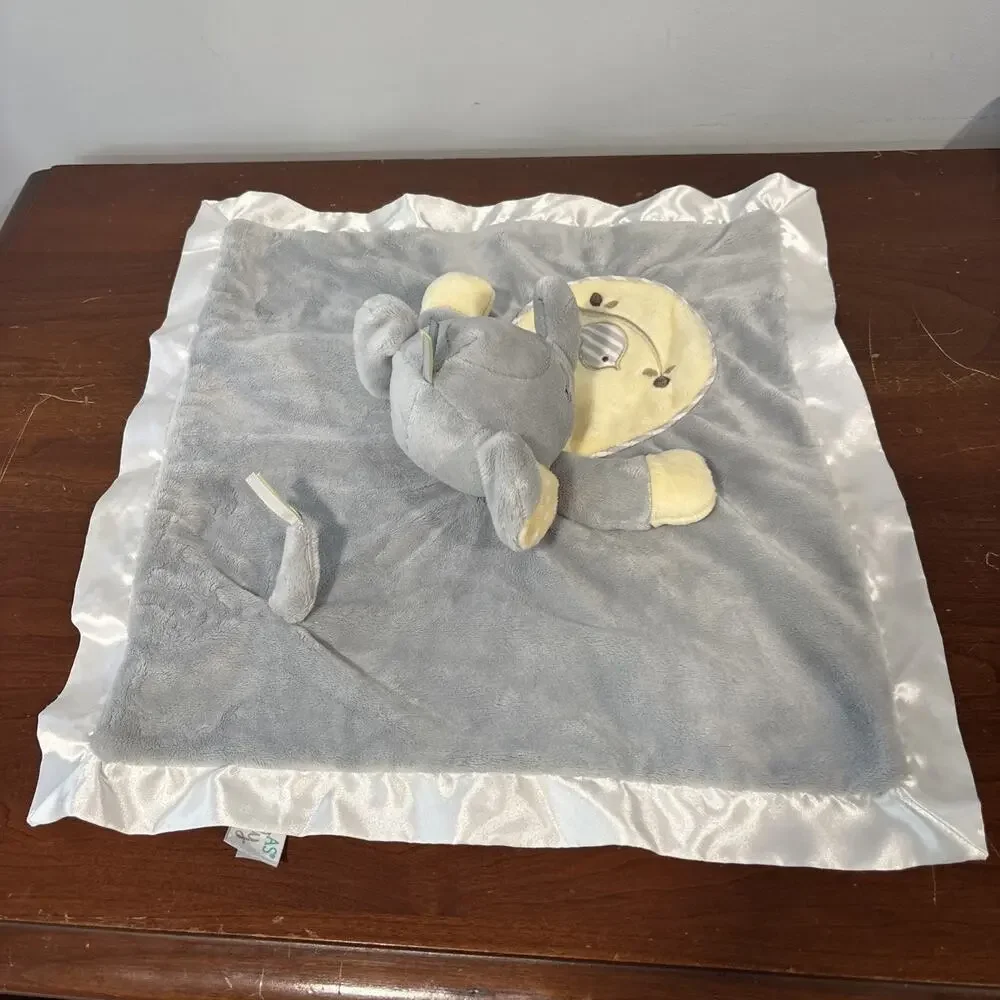 Douglas Baby Gray Elephant Yellow Bird Lovey Security Blanket Plush Satin 14.5”